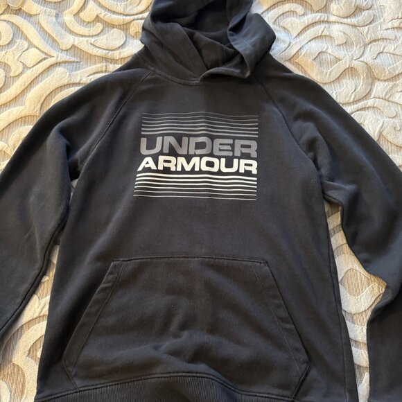 Under Armour Boys Hoodie Sweatshirt Pullover Size Youth Medium Black Striped - Picture 1 of 7
